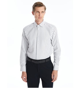 LCW BUSINESS Lacivert Slim Fit Uzun Kollu Çizgili Armürlü Erkek Gömlek