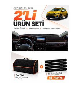 e-biz DACIA SANDERO (2022-2026) EKRANLI Uyumlu Torpido + Tay Tüyü Çanta - Siyah-Kahverengi - DA001