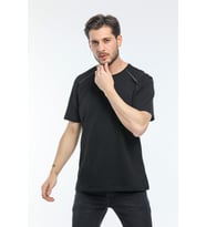 Süperlife Erkek Bisiklet Yaka Slim Fit Garnili Tişort SPR21Y02 (Siyah)
