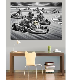 Go Kart Yarışan Araçlar Dekoratif Kanvas - Mdf Ahşap Tablo