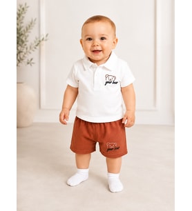 Aykidsclup "Your Bear" Nakışlı Polo Yaka Şortlu Erkek Bebek Takımı 1109B-