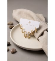 Gold Renk Zirkon Taşlı Pirinç Oval Kare Model Kadın Küpe Seti 5886