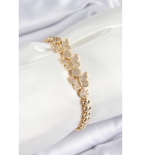 Pirinç Zirkon Taşlı Kelebek Model Gold Renk Kadın Bileklik 5886 - HPSBYI1577-6089