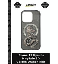 iPhone 15 Uyumlu MagSafe 3D Golden Dragon Kılıf Telefon Koruyucu Cihaz Koruması Nakışlı Kapak
