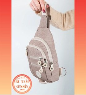 Bej Unisex Su Geçirmez Krinkıl Kumaşlı Fermuarlı 5 Bölmeli Çapraz Body Bag Vücut Çantası (Bej)