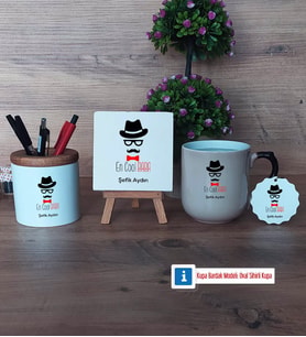 En Cool Baba Dekoratif Taş, Kalemlik, Sihirli Oval Kupa Bardak, Ahşap Anahtarlık Hediye Babaya Hediye (Model 1)