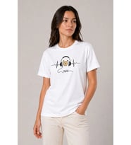 Kadın Müzik Temalı Baskılı Tişört Bisiklet Yaka Kısa Kol T-Shirt - Beyaz