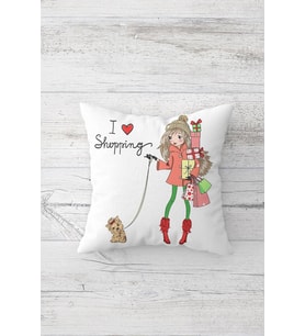 I Love Shopping Çift Tarafı Baskılı Gizli Fermuarlı Yastık Kılıfı Kırlent Koltuk Yastık Kılıfı (Beyaz)
