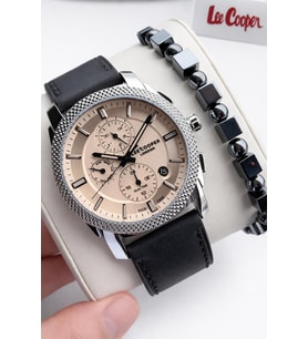 Lee Cooper Erkek Kol Saati 50 Mt Suya Dayanıklı Deri Kordon Bileklik Hediyeli VS.BLKT.0918 (Lacivert)