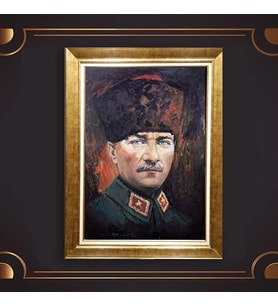 Özel Seri Paspartulu Çerçeveli Atatürk Tablo l697 (Gold)
