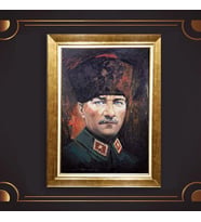 Özel Seri Paspartulu Çerçeveli Atatürk Tablo l697 (Gold)