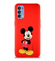 Oppo Reno 4 Soft Premier Kapak Mickey Mouse-B Tasarımlı Silikon Kılıf - Kırmızı (Şeffaf)