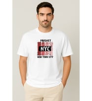 Erkek - Kadın %100 Pamuk New York City Parshey Baskılı Yarım Kollu Bisiklet Yaka T-Shirt (Beyaz)