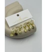 Vip Gold Yuvarlak Yonca Kalp 6'lı Küpe - 26vipkp51