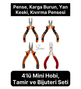 Premium Mini 4'lü Karga Burun Yan Keski Kıvırma Pense Seti Hobi Bijuteri Takı Yapım El Aleti Çelik