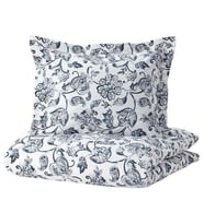 Tek Kişilik Nevresim Takımı 150x200/50x60 cm MeridyenDukkan Beyaz-Mavi Çiçek Desen-Çarşafsız