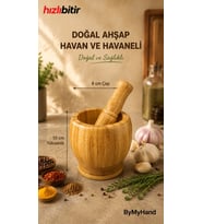 ByMyHand Bambu Doğal Ahşap Havan Havaneli Sarımsak Ezeceği Baharat Döveceği 10 x 8 Cm