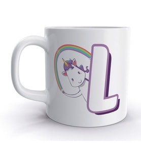 L Harfi Unicorn Boynuzlu At Tasarım Renkli Harfli Kupa Bardak