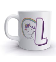 L Harfi Unicorn Boynuzlu At Tasarım Renkli Harfli Kupa Bardak