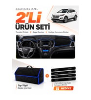 e-biz HYUNDAİ SANTA FE (2012-2017) Uyumlu Torpido Örtüsü + Tay Tüyü Çanta - Siyah-Mavi - HU026