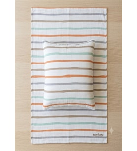 More Home % 100 pamuklu Bebek 90x90 Müslin örtü +35x45 Yastık Kılıfı Çizgili Desenli