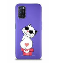 Oppo A72 Soft Premier Kapak Coolcat Tasarımlı Silikon Kılıf - Mor (Şeffaf)