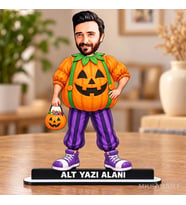 Kişiye Özel Halloween Balkabağı Kostümlü Karikatürlü 18 cm MDF Masaüstü Biblo - Masaüstü Hediye