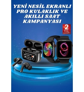 Ekranlı Yeni Nesil Pro Kulaklık ve Akıllı Saat Kampanyası Kulak İçi Mikrofonlu