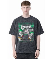 Tasarım Roronoa Zoro One Piece Anime Baskılı Unisex Oversize Eskitme Yıkamalı Tişört