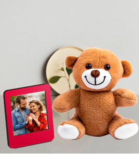 Kişiye Özel 25cm Peluş Ayıcık Ve Fotoğraflı Kırmızı Çerçeve
