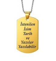 Kişiye Özel İsim Tarih Yazı Yazılı Asker Künyesi Çelik Erkek Bayan Kolye eck60 (Sarı)
