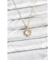 316L Çelik Zincir Gold Renk Kalp Model Zirkon Taşlı Kadın Kolye - TJ-BKO10883