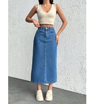 Kadın Pamuklu Denim Etek (Mavi)
