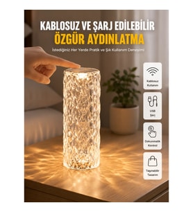 Mey İthalat® Yeni Nesil Modern Kristal Masa ve Gece Lambası Dokunmatik Renk Değiştirebilen