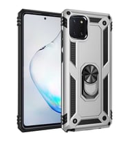 Samsung Galaxy Note 10 Lite (A81) Kılıf Metal For Car Yüzüklü Standlı Military Ring Serisi (Gümüş)
