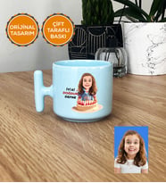 Kişiye Özel Karikatürlü Kız Çocuğa Hediye Pastel T Kupa Kız Çocuk Hediyeleri Doğum Günü Hediyesi (Mavi)