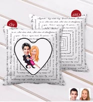 BK Gift Kişiye Özel Sevgililer Karikatürlü 100 Dilde Seni Seviyorum Desenli Dekoratif Kırlent Yastık-13 (Beyaz)