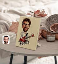 BK Gift Kişiye Özel İsimli Erkek Gitarist Karikatürlü Dekoratif Ahşap Çerçeve Model 2