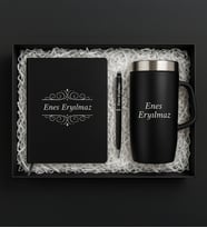 BK Gift Kişiye Özel Siyah Kalem&Termos Mug&Kalem Hediye Seti-1, Arkadaşa Hediye, Yeni İş Hediyesi