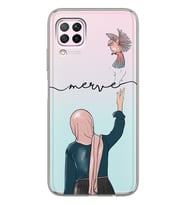 Huawei Kuşlu Kadın Tasarımlı Şeffaf Telefon Kılıfı
