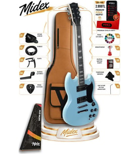 Midex SG-Special-LTB Profesyonel SG Kasa HH Elektro Gitar Seti Turkuaz
