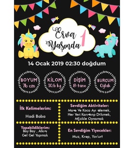 Sevimli Unicorn Temalı Yaş Panosu