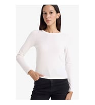 Defacto Slim Fit Basic Ekru Kadın Uzun Kollu T-shirt E5767AX/ER105