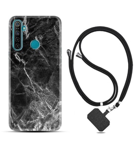 Realme 5i 5 Pro 6i 7 Pro 8 Kılıf Boyun Askılı Silikon Kara Mermer 1375