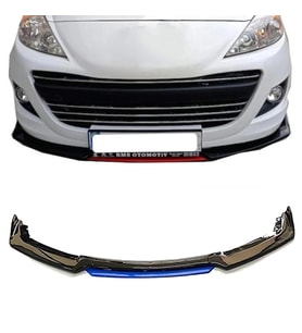 Peugeot 307 Mavi Renkli Şeritli Dilli Ön Lip 4 Prç Parlak Siyah ABS