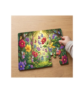 Çiçekli Ormanda Renngarenk Kelebekler Tasarımlı 24 Parça Ahşap Çocuk Puzzle