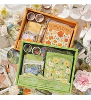 Vintage Çiçek Desenli A6 Günlük Ve Ajanda Hediye Seti - Estetik Scrapbooking Ve Günlük Süsleme Kit Kutusu 116 Parça