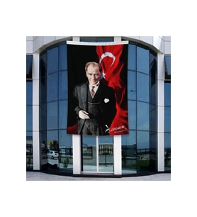 Atatürk ve Atatürk İmzalı Türk Bayrağı Poster Bayrak Raşel Kumal 4x6 metre ATA51