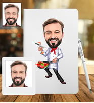 Kişiye Özel Aşçı Tasarımlı Karikatür Deri Defter & Metal Tükenmez Kalem + Ahşap Çerçeve hediye 74