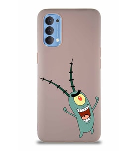 Oppo Reno 4 Soft Premier Kapak Plankton Tasarımlı Silikon Kılıf - Pudra (Şeffaf)